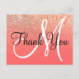 Coral Orange Ombre Glitzer Monogram Vielen Dank Postkarte