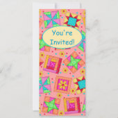 Coral Orange Patchwork Quilt Block Art Einladung (Vorderseite)