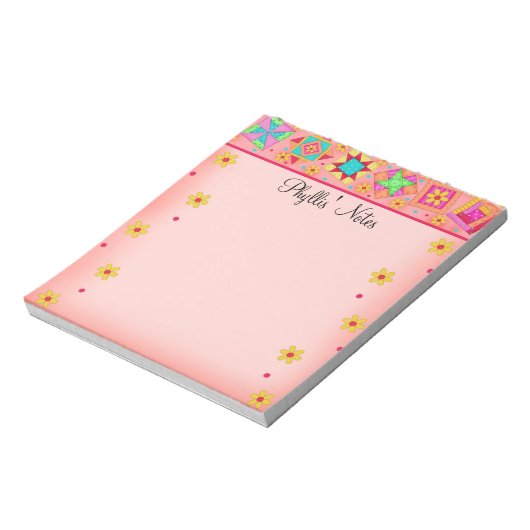 Coral Orange Patchwork Quilt Block Art Notizblock (Rotiert)