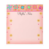 Coral Orange Patchwork Quilt Block Art Notizblock (Vorderseite)