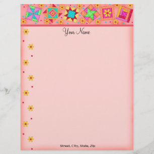 Coral Orange Patchwork Quilt Blocks Letterhead Briefbogen