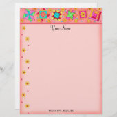 Coral Orange Patchwork Quilt Blocks Letterhead Briefbogen (Vorne/Hinten)