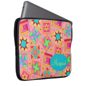 Coral Orange Personalize Patchwork Quilt Block Art Laptopschutzhülle (Vorne Rechts)