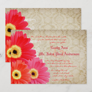 Coral Orange Pink Gerber Daisy Wedding Einladung
