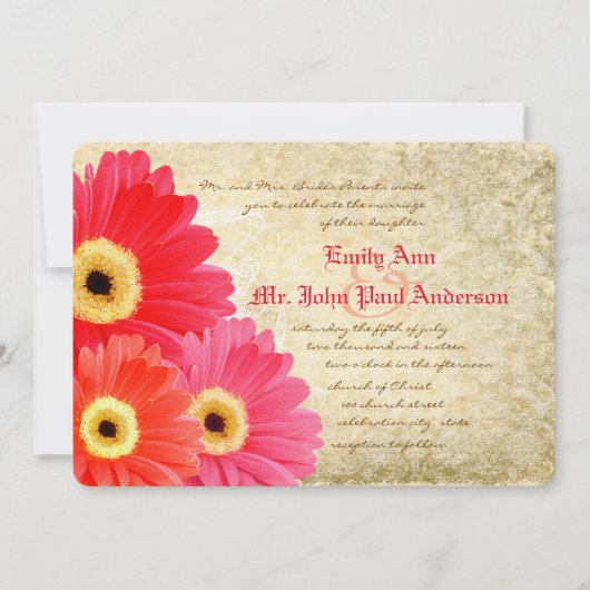 Coral Orange Pink Gerber Daisy Wedding Einladung (Vorderseite)