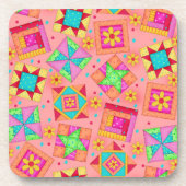 Coral Orange Quilt Block Art Untersetzer (Vorderseite)