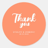 Coral Orange Script Wedding Favor Thank You Runder Aufkleber (Vorderseite)