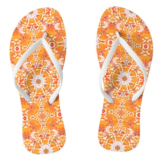 Coral Orange und Cream Batik Medallion Muster Badesandalen (Fußbett)