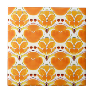 Coral Orange und Cream Batik Medallion Muster Fliese