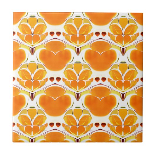Coral Orange und Cream Batik Medallion Muster Fliese (Vorderseite)