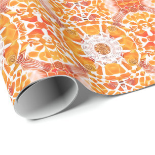 Coral Orange und Cream Batik Medallion Muster Geschenkpapier