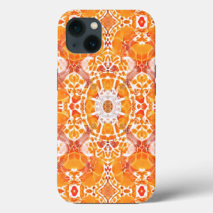 Coral Orange und Cream Batik Medallion Muster iPhone 13 Hülle