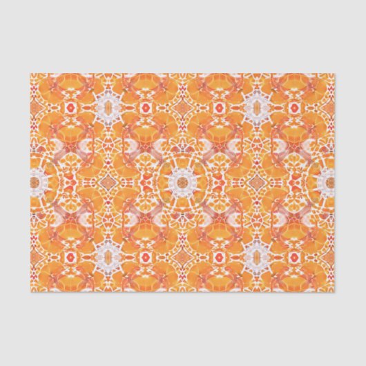 Coral Orange und Cream Batik Medallion Muster Seidenpapier (Vorderseite)