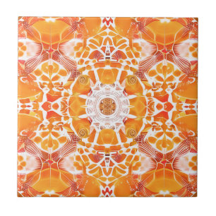 Coral Orange und Cream Batik Muster Fliese