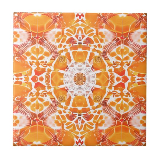 Coral Orange und Cream Batik Muster Fliese (Vorderseite)
