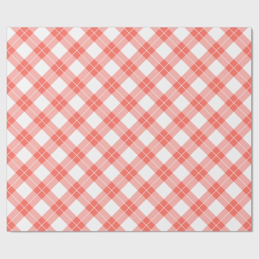 Coral Orange und White Diagonal Kariertes Muster Geschenkpapier (Flach)
