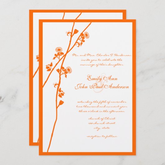 Coral Orange Wildblume Branch Floral Wedding Einladung (Vorne/Hinten)