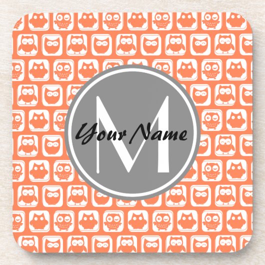 Coral Owls Grau Personalisiert Untersetzer (Vorderseite)