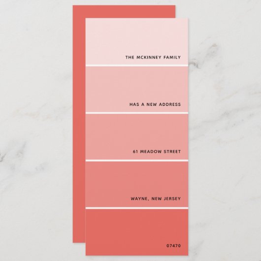 Coral Paint Swatch Ankündigung einer neuen Adresse (Vorne/Hinten)