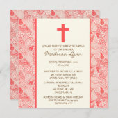 Coral PAISLEY Baby Girl Baptisse Einladung (Vorne/Hinten)