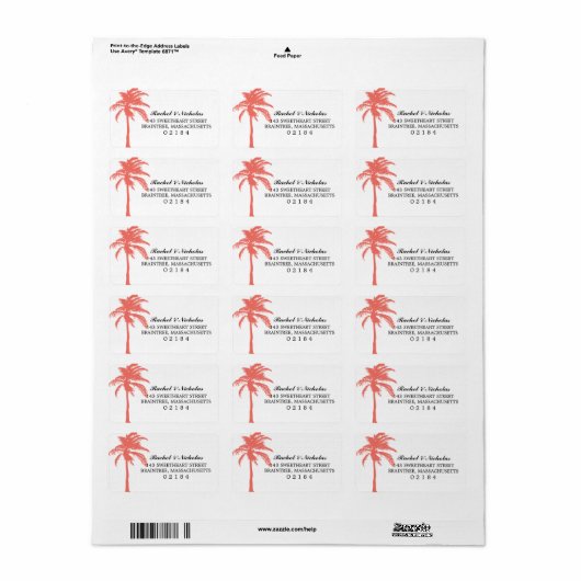 Coral Palm Tree | Anschrift Adressaufkleber (Vorne)