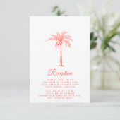 Coral Palm Tree Tropical Beach Wedding Empfang Begleitkarte (Stehend Vorderseite)