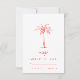 Coral Palm Tree Tropical Beach Wedding RSVP Karte