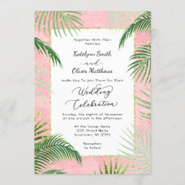 Coral Palms Tropical Botanical Gold Foil Wedding Einladung