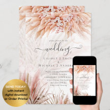 Coral Pampas Grass BOHO Einladung zur Hochzeit