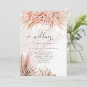 Coral Pampas Grass BOHO Einladung zur Hochzeit (Stehend Vorderseite)