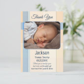Coral Pastel Kariert Baby Foto Danke Karte (Stehend Vorderseite)