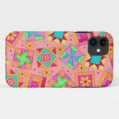 Coral Patchwork Quilt Art iPhone Case (Rückseite (Horizontal))