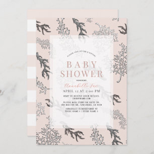 Coral Pattern Light Pink Girl Virtual Baby Dusche Einladung