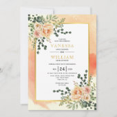 Coral Peach Aquarell Blume Blumenzehen Einladung (Vorderseite)