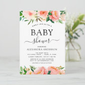 Coral Peach Baby Dusche Blumenpastel Einladung (Stehend Vorderseite)