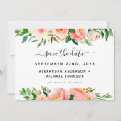 Coral Peach Blumengrün Save the Date Invitati Einladung (Vorderseite)