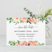 Coral Peach Blumengrün Save the Date Invitati Einladung (Stehend Vorderseite)