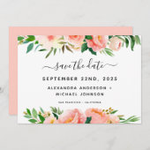 Coral Peach Blumengrün Save the Date Invitati Einladung (Vorne/Hinten)