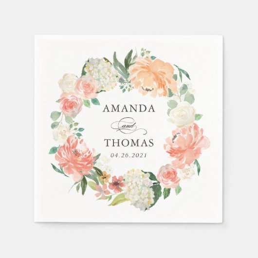 Coral Peach Blush Blumenkraut Hochzeit Serviette (Vorderseite)