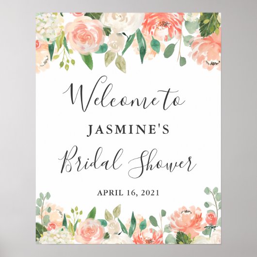 Coral Peach Blush Brautparty Zeichen Poster (Vorne)