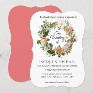 Coral Peach Blush Elfenbeinküste Rose w Fern Wreat Einladung