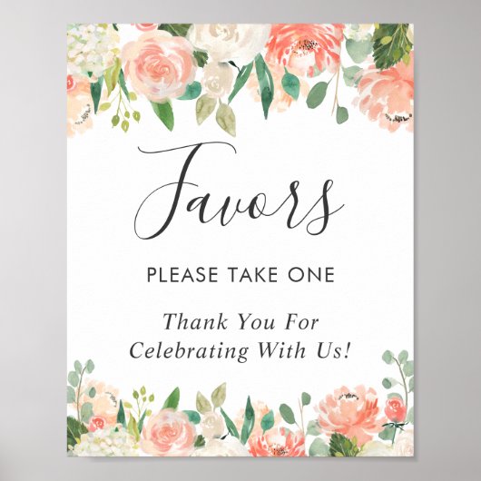 Coral Peach Blush Floral Gastgeschenke Hochzeiten  Poster (Vorne)