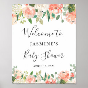 Coral Peach Blush Peonies Floral Baby Duschzeichen Poster