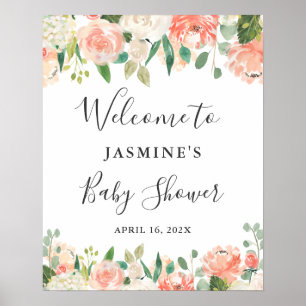 Coral Peach Blush Peonies Floral Baby Duschzeichen Poster