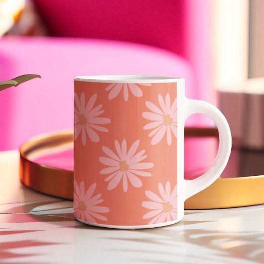 Coral Peach BOHO Daisy Muster Floral Zweifarbige Tasse