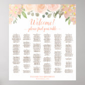 Coral Peach Boho Floral Alphabetisch Seekarte Poster (Vorne)