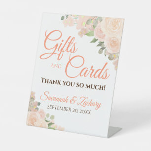Coral Peach Boho Floral Wedding Geschenke & Cards Sockelschild