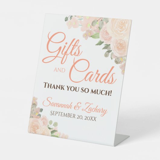 Coral Peach Boho Floral Wedding Geschenke & Cards Sockelschild (Vorderseite)