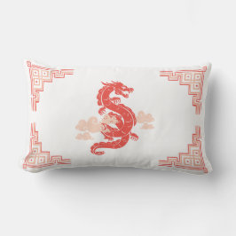 Coral Peach Chinoiserie Dragon and Clouds Lendenkissen