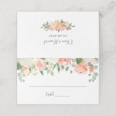 Coral Peach Cream Garden Blumenhochzeit Platzkarte (Außenseite Aufgefaltet)